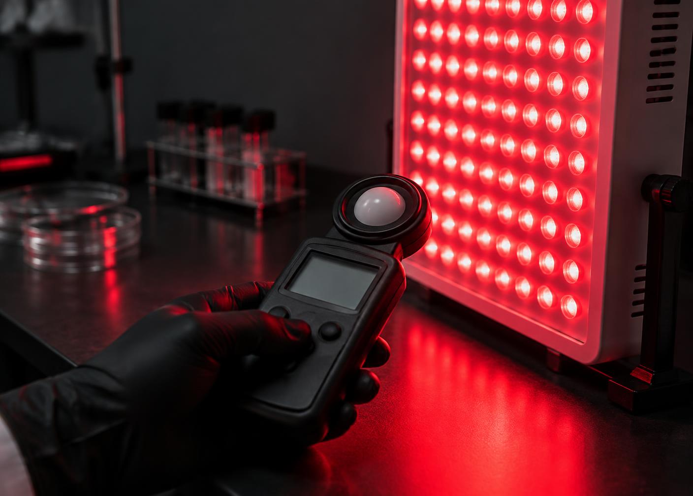 Measuring irradiance in front of a red light therapy panel